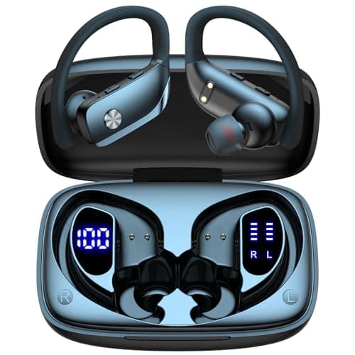 bmani Ear Buds Wireless Earbuds Bluetooth Headphones with 80H Playtime LED Display Case, Over-Ear Hook with Mic, Stereo Sound, Easy Button Controls, Sports Earphones for Running Workout Gym Black