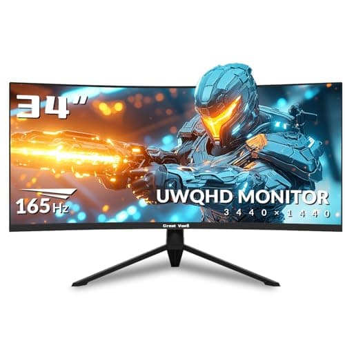 Great voell 34 Inch Curved Gaming Monitor, UWQHD 3440x1440, 165Hz, 1ms & FreeSync Ensure Buttery-Smooth, Tear-Free Gameplay on The Immersive 1500R Curved Display.