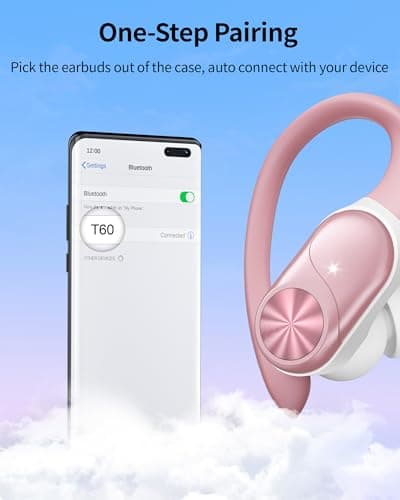 PocBuds Bluetooth Headphones Wireless Earbuds 80hrs Playtime Wireless Charging Case Digital Display Sport Ear Buds with Earhook Deep Bass IPX7 Waterproof Over-Ear Earphones for Phone Laptop Rose Gold 4