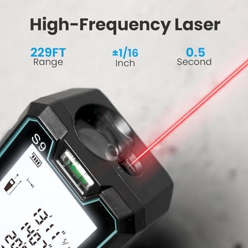 ACEGMET Laser Measure, 229ft/70m Laser Measurement Tool, S9 Room Laser Measuring Tool with 2 Bubble Levels, LCD Backlit Display, IP54 Waterproof, Pythagorean Mode for Distance, Area, Volume 2