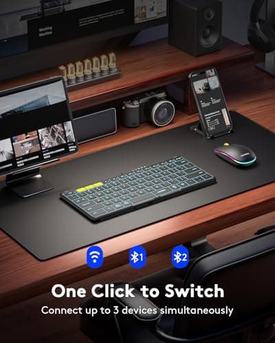 Foldable Keyboard and Mouse, Samsers KM08X Folding Bluetooth Keyboard Mouse Combo with Backlight, 2.4G + BT5.0 x 2, Full-Size Travel Keyboard & Portable Wireless Mouse for Windows iOS Mac OS Android 2