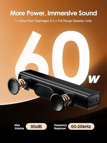 Rythflo 60W Bluetooth Sound Bar, 16 inch Compact TV Soundbar with Remote, 8 Flame Light Modes, Optical/ARC/AUX/RCA Connections, Wall-Mountable Home Theater Speaker for TV, PC, Projector, Gaming 2