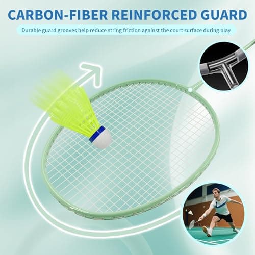 Senston Professional Badminton Rackets Set of 4 - Carbon Fiber, 6 Shuttlecocks, 4 Grips & Bag for Backyard Games | 90g Lightweight 3