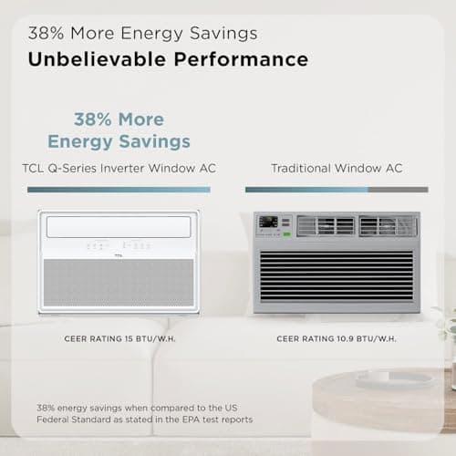 TCL 12,000 BTU Q-Series Smart Inverter Window AC, Ultra-Quiet 38dB Fan & 40dB Cooling, 38% Energy Saving, 3-Step Install, Open-able Window, Works with Smart Home Devices, Cools up to 550 Sq. Ft. 5