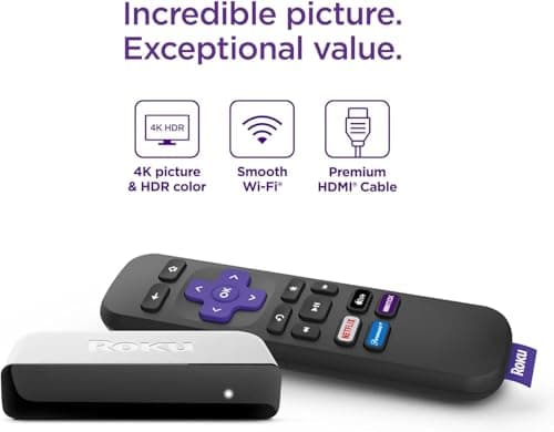 Roku 3920RW-SW Premiere - 4K/HDR Streaming Media Player, Enabled with Premium High Speed HDMI Cable & Simple Remote, Wi-Fi, with HDMI Cable and USB Extension Cord 2
