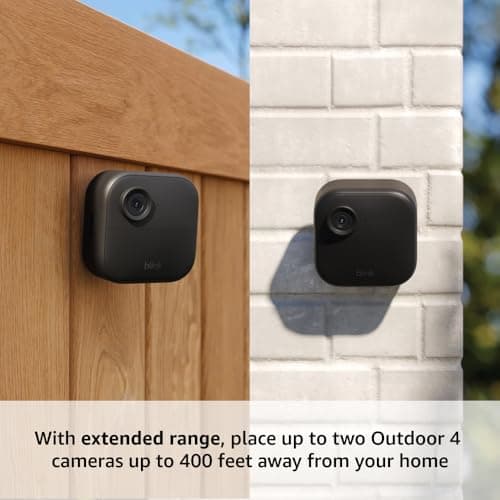 Blink Outdoor 4 XR – two-year battery wireless camera with 4x security coverage, 1000 ft open-air range or 400 ft with typical use — 6 camera system 3