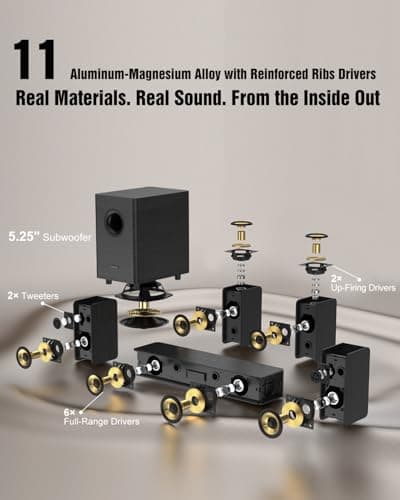 Wooden 5.1.2 Sound Bars, 4 Surround Speakers, 400W Peak Power, TV Speaker Surround Sound System, Soundbar for Smart TV w/Subwoofer, 5.25'' Deep Bass, Home Theater System, ARC/OPT/BT/AUX, HiPulse N512 3