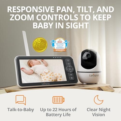 Levana Nala 5.5" HD Video Baby Monitor, 2 1080P Night Vision PTZ Cameras, 22 Hour Battery Life, 5000mAH Battery, No WiFi, Two-Way Talk, 1000ft Range, Carrying Case, 2 Year Warranty 2