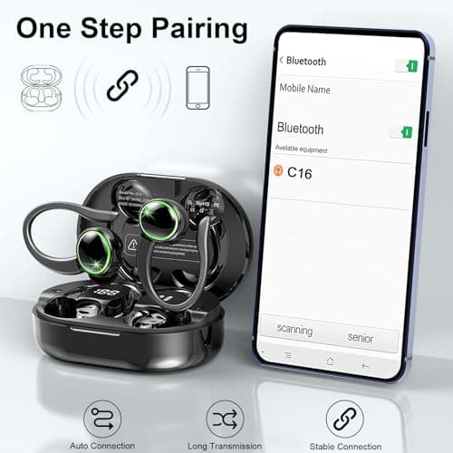 Wireless Earbuds Sports, Bluetooth 5.4 Headphones Hifi Stereo, 50H Playback Over-Ear buds with ENC Noise Cancelling Mic, Earphones with Earhooks, IP7 Waterproof Fitness Headset for Gym Running Workout 3