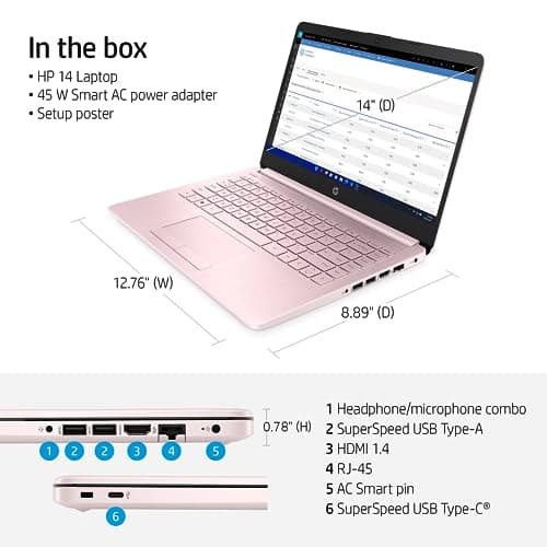 HP Portable Laptop (Include 1 Year Microsoft 365), 14’’ HD Display, 16GB RAM, 64GB eMMC, Intel Quad-Core N4120, Student and Business, Webcam, HDMI, Wi-Fi, RJ-45, Windows 11 Home, Pink 3