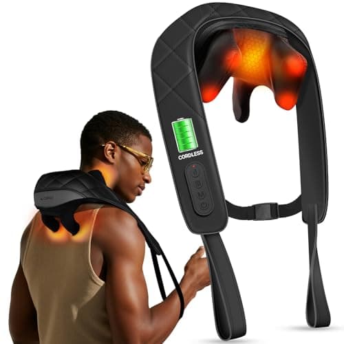 CuPiLo Cordless Neck Massager HSA Eligible FSA, Upgarded Deep Tissue Kneading Shoulder Massager with Heat, Electric Shiatsu Massager Pillow for Neck and Shoulder, Christmas Gifts for Women Men