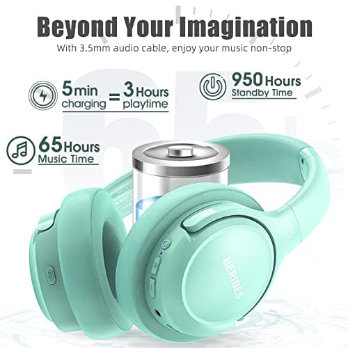 BERIBES Bluetooth Headphones Over Ear, 65H Playtime and 6 EQ Music Modes Wireless Headphones with Microphone, HiFi Stereo Foldable Lightweight Headsets, Deep Bass for Home Office Cellphone PC Ect. 3