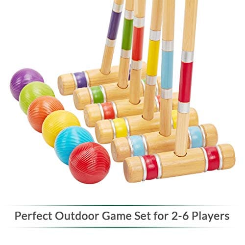 ApudArmis Six Player Croquet Set with Premiun Rubber Wooden Mallets 28In,Colored Ball,Wickets,Stakes - Lawn Backyard Outdoor Game Set for Adults/Teenagers/Family (Large Carry Bag Including) 3