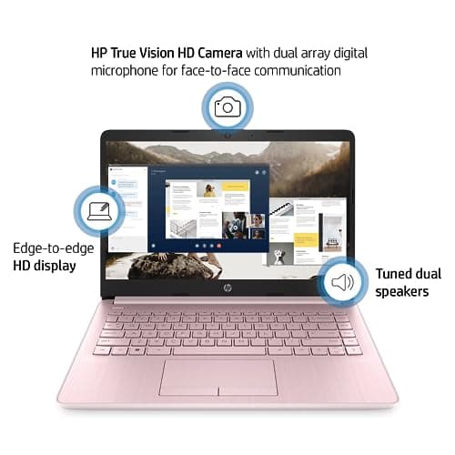 HP Portable Laptop (Include 1 Year Microsoft 365), 14’’ HD Display, 16GB RAM, 64GB eMMC, Intel Quad-Core N4120, Student and Business, Webcam, HDMI, Wi-Fi, RJ-45, Windows 11 Home, Pink 2