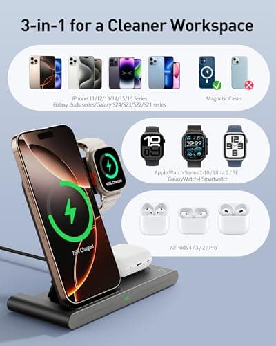 RYND 2025 Travel Portable Wireless Fast Charger for Apple & Android Charging Station,3 in 1 Charging for iPhone17 16 15 14 13 12,Apple Watch Series & Air pods 4 3 2 Pro,Samsung Galaxy 2