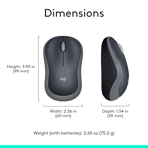 Logitech M185 Wireless Mouse, 2.4GHz with USB Mini Receiver, 12-Month Battery Life, 1000 DPI Optical Tracking, Ambidextrous PC/Mac/Laptop - Swift Grey 5