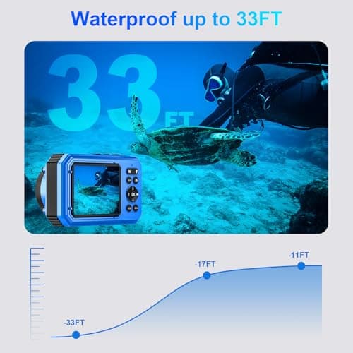 4K Underwater Camera 33FT Waterproof Camera for Snorkeling with 32GB Card Dual-Screen Compact Dustproof Floatable Autofocus UHD 64MP Point and Shoot Digital Camera 1500mAh Battery 3