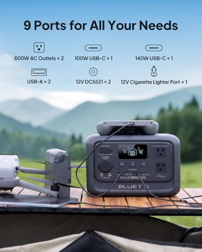 BLUETTI Elite 30 V2 Portable Power Station, 288Wh Solar Generator, 600W AC Outlets (Power Lifting 1500W), Fast Charging LiFePO4 Battery Backup for Camping, Road Trip, Outage (Solar Panel Optional) 4