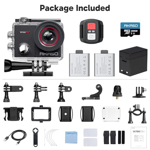AKASO EK7000 Pro 4K30fps Action Camera with Touch Screen EIS 131ft Waterproof Underwater Camera Remote Control 5X Zoom with Helmet Accessories Kit (with 128GB MicroSD Card) 5