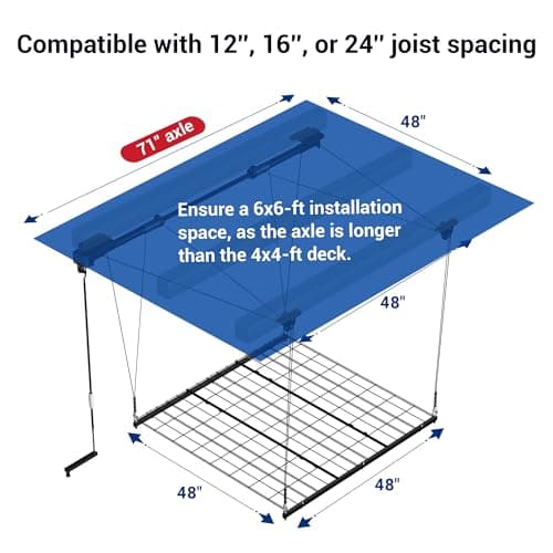 FLEXIMOUNTS GL1 Overhead Garage Lifting Storage Rack, 4x4 Ft Heavy-Duty Metal Garage Ceiling Rack, Adjustable Organization System With 71''L Axle, 300lbs Weight, Black 2