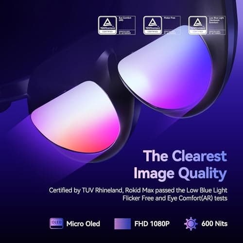 Rokid Max AR Glasses Blue, Smart Video Glasses with 360'' Micro-OLED Virtual Theater, 50° FOV, 600nits Brightness, Display Compatibility with iOS Mac ipad Android, Consoles and Computers 2