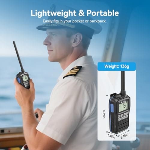 Retevis RM01P Marine Radio-RM01 Upgraded Version, IP67 Floating VHF Radio Handheld, 1750mAh, Type-C, NOAA, 88 Global Channels, Lightweight & Portable Maritime Radio,for Coastal Fishing Kayaking(1Pack) 2