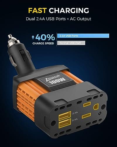 Ampeak 100W Car Power Inverter 4.8A Dual USB Ports AC Outlet 11 Safe Protections Cordless Cigarette Lighter Adapter for iPhone iPad 5