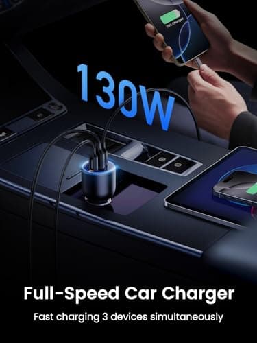 UGREEN 130W USB C Car Charger, PD 100W +PD 30W Type C Car Charger Adapter Compatible with iPhone 17/17 Air/17 Pro/17 Pro Max/16/15/14/13/12 Series, Galaxy S24 S23 Ultra, iPad, MacBook, and More 3