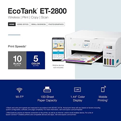 Epson EcoTank ET-2800 Wireless Color All-in-One Cartridge-Free Supertank Printer with Scan and Copy â€“ The Ideal Basic Home Printer - White, Medium 4