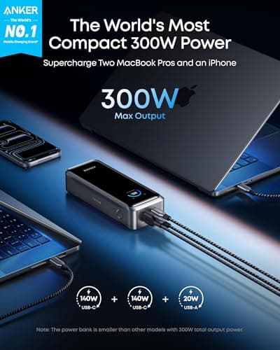 Anker Prime Power Bank, 26,250mAh 3-Port Portable Charger with 300W Max Output, Two-Way Charging, TSA-Approved, App Control, for MacBook, iPhone 17/16 Series, and More (Base Not Included) 2