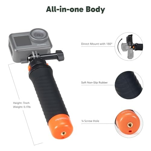 AKASO Waterproof Floating Hand Grip Action Camera Accessories for Gopro Hero 13/12/11/10/ 9/Max/DJI Osmo Action EK7000/Brave 4/Brave 7 LE/Brave 7 Action Camera Handle Mountfor Water Sports 2