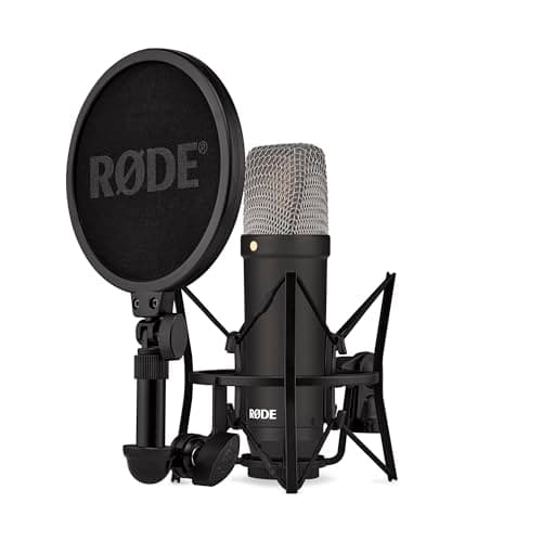 RØDE NT1 Signature Series Large-Diaphragm Condenser Microphone with Shock Mount, Pop Filter and XLR Cable for Music Production, Vocal Recording, Streaming and Podcasting (Black)