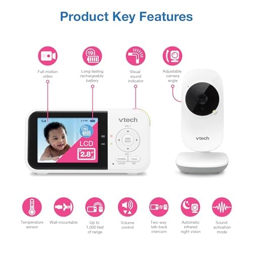 VTech VM819 Baby Monitor with Camera and Audio, 2.8” Screen Portable Baby Camera, Night Vision, 2-Way Audio, Temperature Sensor and Lullabies, Secure Transmission No WiFi, Ideal for Baby/Elderly/Pet 2