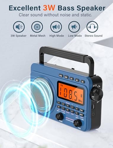 Digital AM FM Shortwave Radio with Best Reception,4000mAh Rechargeable Portable Radio with NOAA Weather Alert, Big Speaker, Digital Tuner and Stereo Earphone,Support Micro SD Card and USB MP3 Player 3