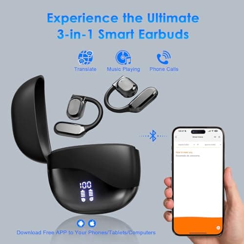 MWIRB AI Translation Earbuds Real Time, 144 Language Translator Earbuds for iPhone and Android 3-in-1 Translation Headphones Translating Device for Travel Business Learning with Charging Case(Black) 4