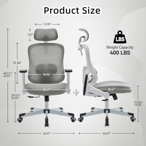 Ergonomic Office Chair Reclining Gaming Chair Adjustable Lumbar Support 4D Armrest 6D Headrest Breathable Mesh Swivel Computer Chairs Home Studio Chairs Desk Chair Coat Hanger Tilt Lock (Grey) 2