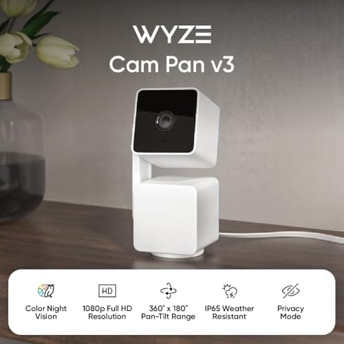 WYZE Cam Pan v3, Indoor/Outdoor IP65-Rated 1080p Pan/Tilt/Zoom Wi-Fi Smart Home Security Camera with Color Night Vision, 2-Way Audio, Compatible with Alexa & Google Assistant, Free Expert Setup 2