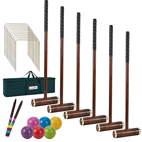 SpexDarxs Six Player Croquet Game, 35’’ Croquette Set with Premium Wooden Mallets/Colored Balls/Wickets/Stakes/Carrying Bag, Classic Outdoor Backyard Lawn Games for Teens Adults Family