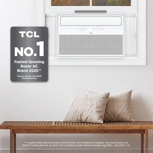 TCL 12,000 BTU Q-Series Smart Inverter Window AC, Ultra-Quiet 38dB Fan & 40dB Cooling, 38% Energy Saving, 3-Step Install, Open-able Window, Works with Smart Home Devices, Cools up to 550 Sq. Ft. 3