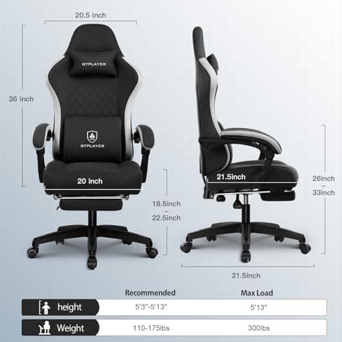 GTPLAYER Gaming Chair, Computer Office Chair with Pocket Spring Cushion, Linkage Armrests and Footrest, High Back Ergonomic Computer Chair with Lumbar Support Task Chair with Footrest 3