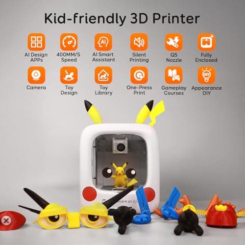 AOSEED AI-Powered 3D Printer for Kids, 3D Printer with 8 PLA Filament Set, AI Design App, Huge Toy Library, Up to 400mm/s Faster Speed, W/ 16+ Mini 3D Design Module, App Control, X-Maker Joy AI+ 2