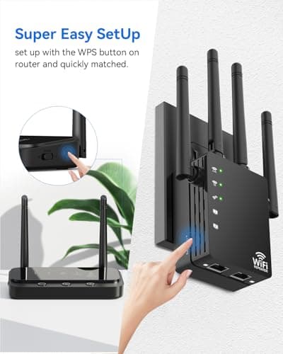 WiFi Extender with 4 Antennas 1200Mbps - Dual Band 5GHz/2.4GHz, WiFi Extender Signal Booster with 3 Modes Support, WiFi Repeater with 12880 Sq.ft 105 Devices, Easy Set Up for Home 2