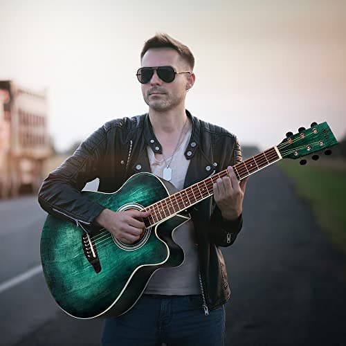 WINZZ HAND RUBBED Series - 40 Inches Cutaway Acoustic Acustica Guitar Beginner Starter Bundle with Online Lessons, Padded Bag, Stand, Tuner, Capo, Guitar Chords, Strap, Picks, Dark Hunter Green 2