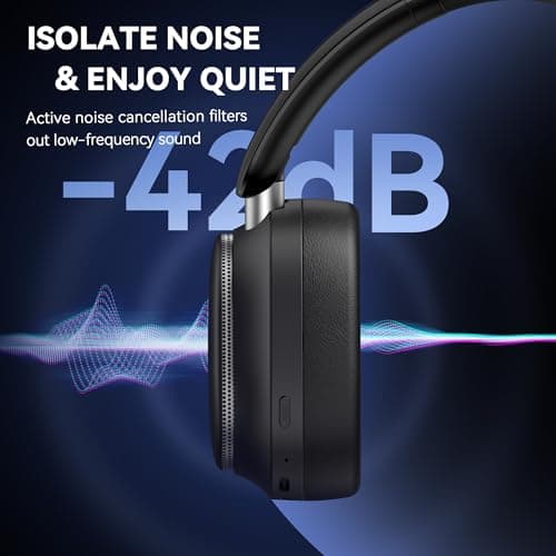 Pointcinco Hybrid Active Noise Cancelling Headphones, Over Ear Bluetooth 6.0 Wireless Headphones, 50H Playtime, Deep Bass, HiFi Stereo Sound, Lightweight Foldable for Travel, Home and Office（Black） 2