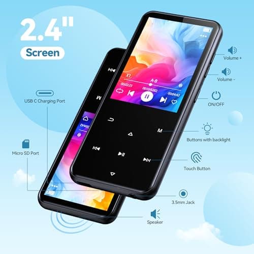 AGPTEK 64GB MP3 Player with Bluetooth, M3 2.4 inch Music Player with Speaker and FM Radio, Touch Buttons, Supports Up to 128GB(Black) 5