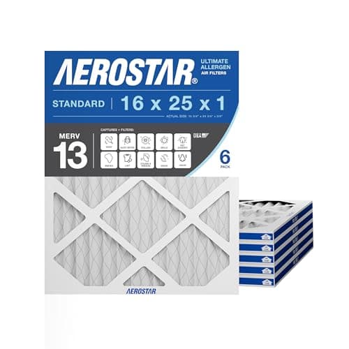 Aerostar 16x25x1 MERV 13 Air Filter, 6 Count, ACTUAL SIZE (15.75 x 24.75 x 0.75), HVAC, Air Conditioning & Furnace Filter for Allergies, Dust, Pet Dander & Smoke (MPR 1500 / FPR 10), Made in USA
