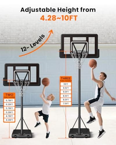 IGL Portable Basketball Hoop, Adjustable Basketball Goal System 4.28-10FT, 44 Inch PC Backboard Outdoor Basketball Hoop & Goals for Kids, Youth, and Adults in The Backyard, Driveway, Court 3