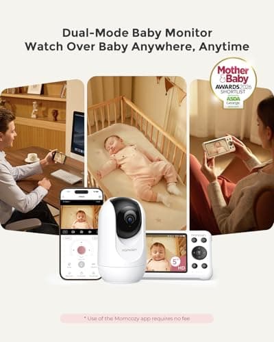 Momcozy Smart WiFi Baby Monitor with Camera and Audio, 5" 1080P Screen with Wall Mount, Motion & Cry Detection, Safe Fence, Clear Night Vision, 5000mAh Battery, 2-Way Talk, Photo & Video Recording 2