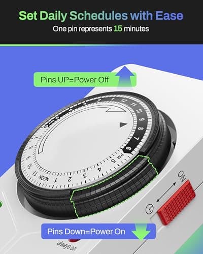 BN-LINK 8 Outlet Surge Protector with Mechanical Timer (4 Outlets Timed, 4 Outlets Always On) - White 3