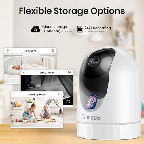 2K Indoor Security Camera-Baby Monitor with 2.4G WiFi Camera and Audio, Siren/Night Vision for Home/Pet/Nanny/Cat, 24/7 SD Card Storage, Cloud (Optional), Compatible with Alexa & Google Home, D1 2P 4